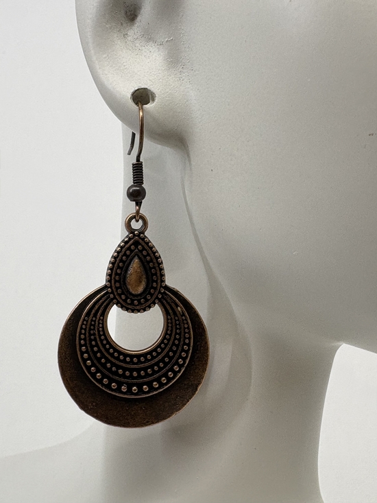 Jewelry - Vintage-Inspired Copper Teardrop Circle Dangle Earrings